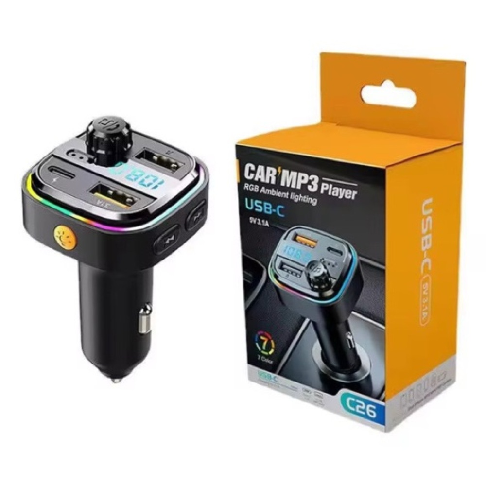 Car MP3 Player with RGB Lighting and USB-C - Black